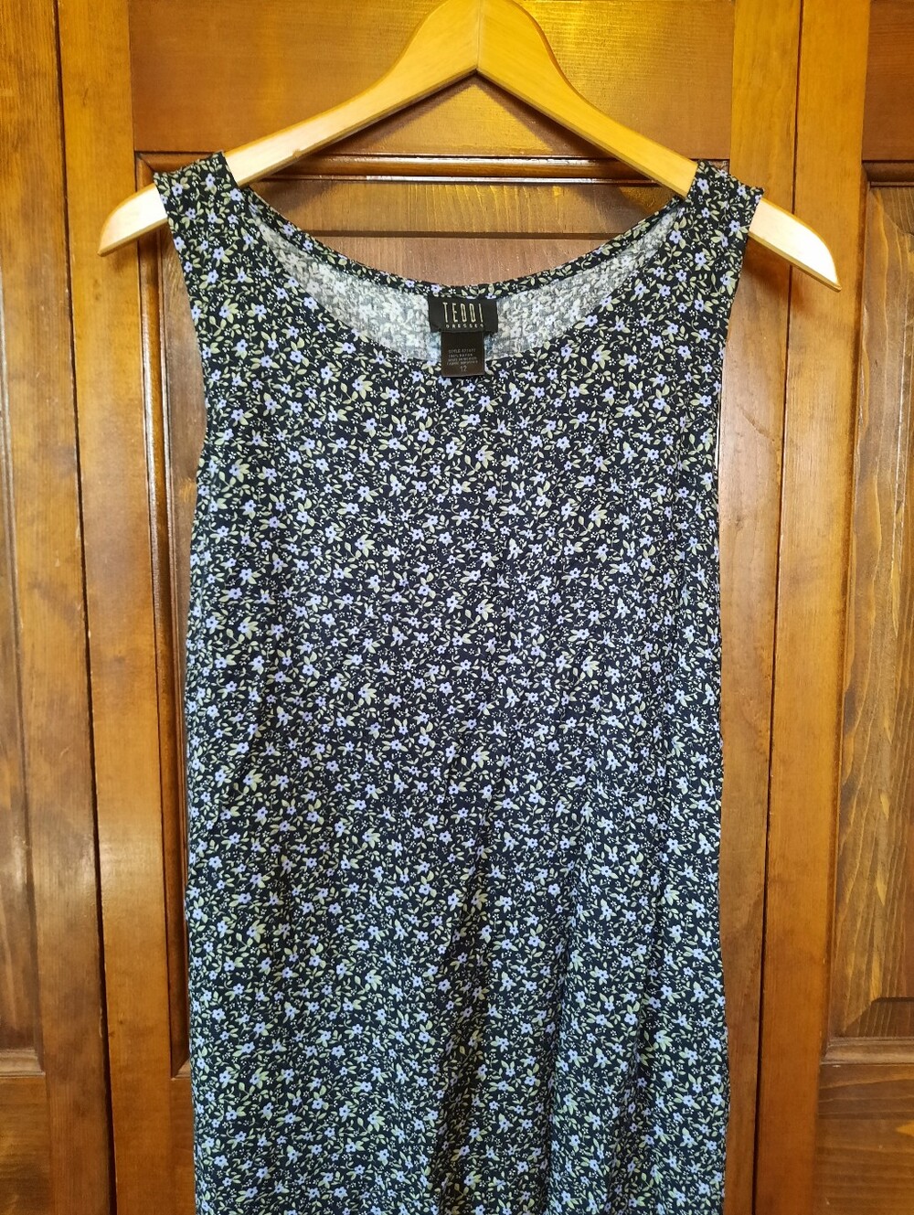 Vintage 90s Teddi Dresses Black Ditzy Floral Sleeveless Tank Maxi Dress Size 12 - Picture 2 of 11
